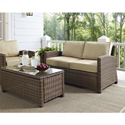 CROSLEY FURNITURE Bradenton Outdoor Wicker Loveseat With Cushions In Sand