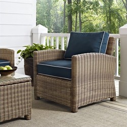 CROSLEY FURNITURE Bradenton Outdoor Wicker Arm Chair With Cushions In Navy