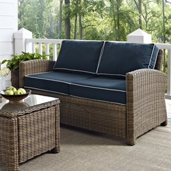 CROSLEY FURNITURE Bradenton Outdoor Wicker Loveseat With Cushions In Navy