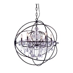 ELEGANT LIGHTING Geneva 32" 6 Light Royal Crystal Pendant Lamp