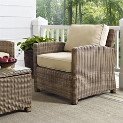 CROSLEY FURNITURE Bradenton Outdoor Wicker Arm Chair With Cushions In Sand