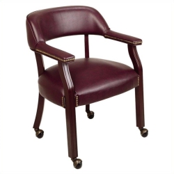 OFFICE STAR Traditional Visitor Chair In Jamestown Oxblood Vinyl And Mahogany Finish In Red