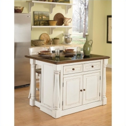 HOMESTYLES Monarch Wood Kitchen Island Set In Off In White