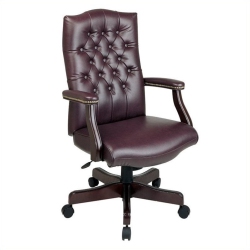 OFFICE STAR Jamestown Oxblood Vinyl Traditional Executive Chair With Padded Arms In Red
