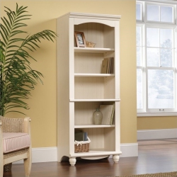 SAUDER Harbor View Library 5 Shelf Bookcase In Antiqued In White