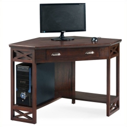 LEICK FURNITURE Wood Corner Computer Writing Desk In Chocolate Oak