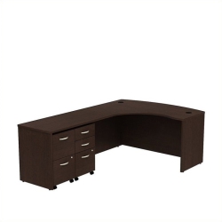 BBF Series C 60W Bow Front L Desk With Drawers In Mocha Cherry - Engineered Wood