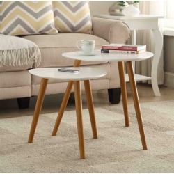 CONVENIENCE CONCEPTS Oslo Nesting End Tables In And Natural Wood Finish In White