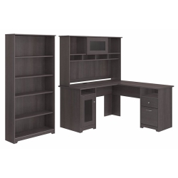 BUSH Cabot L Shaped Desk With Hutch And Bookcase In Heather - Engineered Wood In Gray