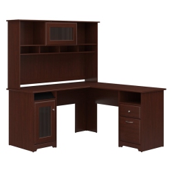 BUSH Cabot L Shaped Desk With Hutch In Harvest Cherry - Engineered Wood