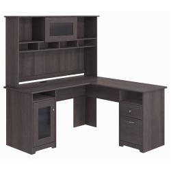 BUSH Cabot L Shaped Desk With Hutch In Heather - Engineered Wood In Gray