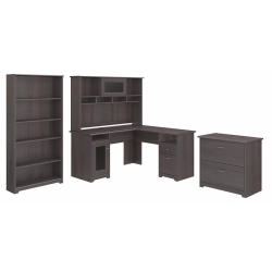 BUSH Cabot L Desk With Hutch File & Bookcase In Heather - Engineered Wood In Gray