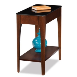 LEICK FURNITURE Obsidian Glass Top Wood Narrow End Table In Chestnut Oak