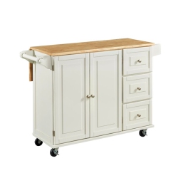 HOMESTYLES Mobile Kitchen Island Cart With Wood Drop Leaf Breakfast Bar In In White