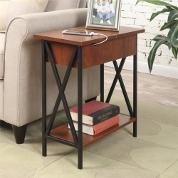 CONVENIENCE CONCEPTS Tucson Electric Flip Top Table In Cherry Wood And Metal Frame In Black