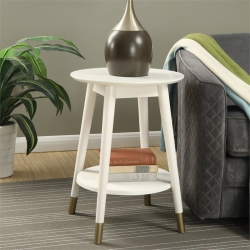 CONVENIENCE CONCEPTS Wilson Mid Century Round End Table In Wood Finish In White