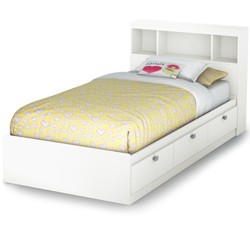 SOUTH SHORE Spark Modern Storage Bed With Bookcase Headboard - Twin (Single) - Pure In White