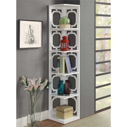 CONVENIENCE CONCEPTS Omega Five-Shelf Corner Bookcase In Wood Finish In White