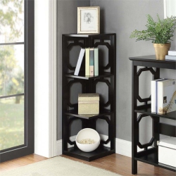 CONVENIENCE CONCEPTS Omega Three-Shelf Corner Bookcase In Wood Finish In Black