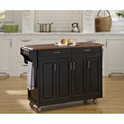 HOMESTYLES Create-A-Cart Wood Rolling Kitchen Cart In In Black