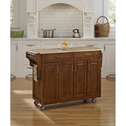 HOMESTYLES Create-A-Cart Wood Rolling Kitchen Cart In In Brown