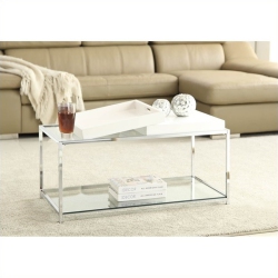 CONVENIENCE CONCEPTS Palm Beach Clear Glass Coffee Table With Trays In White