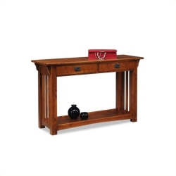 LEICK FURNITURE Wood Mission Console Table With Drawers And Shelf In Oak