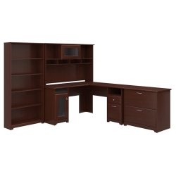 BUSH Furniture Cabot L Shaped Desk 4 Piece Office Suite In Harvest Cherry