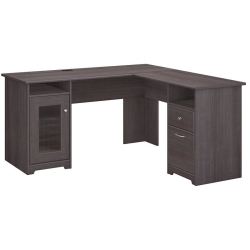 BUSH Cabot L Desk With Storage In Heather - Engineered Wood In Gray