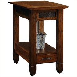 LEICK FURNITURE Slatestone Chairside Wood End Table In A Rustic Oak Finish