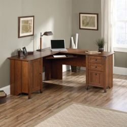 SAUDER Carson Contemporary Forge L Shaped Wood Computer Desk In Cherry