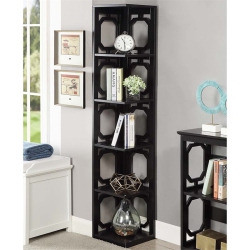 CONVENIENCE CONCEPTS Omega Five-Shelf Corner Bookcase In Wood Finish In Black