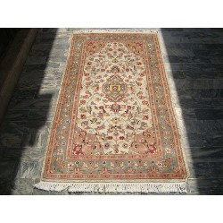 AHMEDANI Classic Medallion Floral Hand Knotted Wool Silk Carpet 2.11' X 5.2' Area Rug - In Ivory