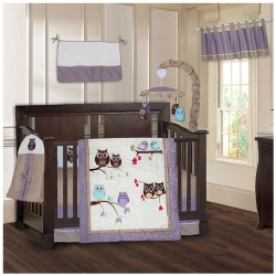 BABYFAD Owl 9 Piece Baby Crib Bedding In Purple