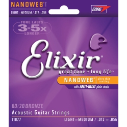ELIXIR STRINGS Acoustic Guitar Strings, 6-String, Light-Medium Nanoweb Coating