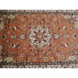 AHMEDANI Rustic Floral Medallion Hand Knotted Oriental Wool Silk Carpet 6.2' X 4.2' Area Rug - Multi-Colour