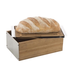 HUTCH KITCHEN Rectangular Stainless Steel Bamboo Bread Bin | 18/10 Stainless Steel | Sustainable Sourced Bamboo