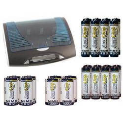 ACCUPOWER Super Universal Lcd Battery Charger + 8 Aa (2600 Mah) + 8 Aaa (1100 Mah) + 4 C (4500 Mah) + 4 D (10000 Mah) Nimh Batteries