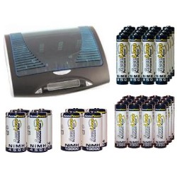 ACCUPOWER Super Universal Lcd Battery Charger + 16 Aa (2600 Mah) + 16 Aaa (1100 Mah) + 4 C (4500 Mah) + 4 D (10000 Mah) Nimh Batteries