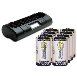 ACCUPOWER 8 Bay Lcd Battery Charger + 8 D (10000 Mah) Nimh Acculoop Batteries