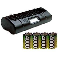 ACCUPOWER 8 Bay Lcd Battery Charger + 8 D 4000 Mah Nimh Batteries