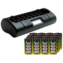 ACCUPOWER 8 Bay Lcd Battery Charger + 16 C Nimh Batteries (3000 Mah)
