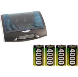 ACCUPOWER Universal Lcd Battery Charger + 4 D Nimh Batteries (4000 Mah)