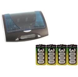 ACCUPOWER Universal Lcd Battery Charger + 4 C Nimh Batteries (3000 Mah)