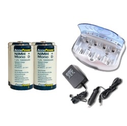 ACCUPOWER V-2299 Universal Smart Charger + 4 D (10000 Mah) Nimh Acculoop Batteries