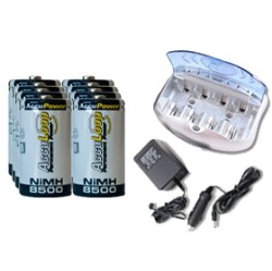 ACCUPOWER V-2299 Universal Smart Charger + 8 D Nimh Batteries (8500 Mah)