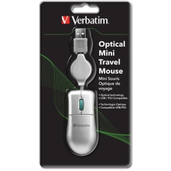 VERBATIM Optical Mini Travel Mouse USB Ps2 Cable 49003 In Gray