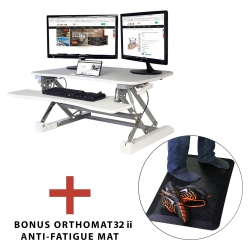 BOOST INDUSTRIES Sts-Dr35Ii 35" Sit to Stand Desk Riser With Bonus Orthomat32Ii Anti-Fatigue Standing Mat In White