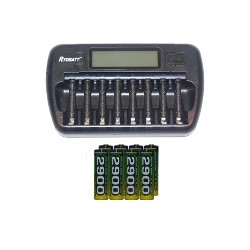 ACCUPOWER 8 Bay Aa / Aaa Lcd Battery Charger + 8 Aa 2900 Mah Nimh Batteries