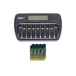 ACCUPOWER 8 Bay Aa / Aaa Lcd Battery Charger + 8 Aaa 1200 Mah Nimh Batteries